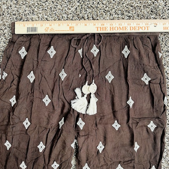 Sundance Embroidered Crop Pants Brown Womens Sz L Boho Festival Travel - Picture 3 of 11